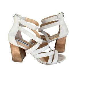 Steve Madden July Grey Suede Leather Caged High Heel Sandals Womens Size 8.5